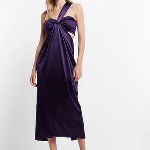 Express Satin one shoulder twisted side cutout dress